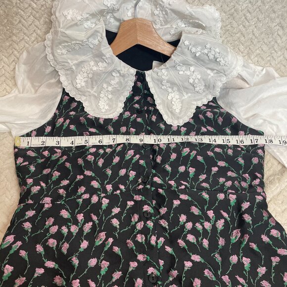 & Other Stories Embroidered Jacquard Mini Dress with Contrasting Cotton Sleeves - Picture 8 of 12